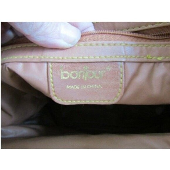 Bonjour Backpack Brown Tan Vegan Leather Postcard Travel Stickers Large